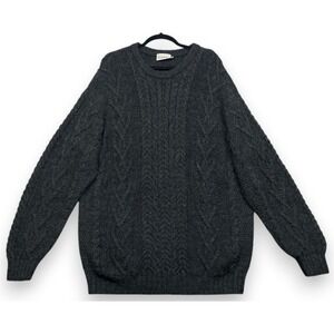 Saol Ireland Merino Wool Aran Cable Knit Fisherman Sweater Gray XL